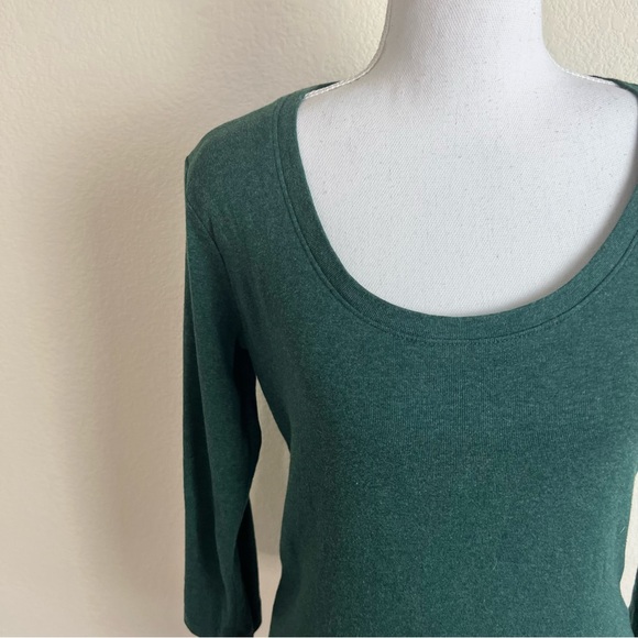 Eddie Bauer Forest Green Heathered Long Sleeve Scoop Neck Knit Tee Top Shirt - Picture 3 of 6